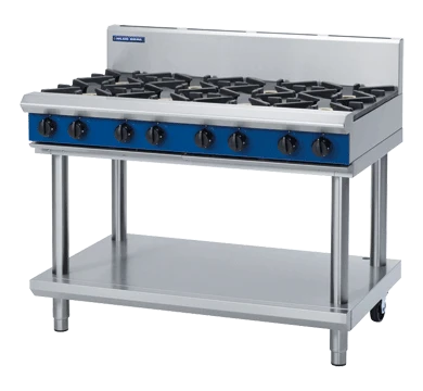 Blue Seal G518D-LS 1200mm eight burner gas cooktop leg stand stainless steel