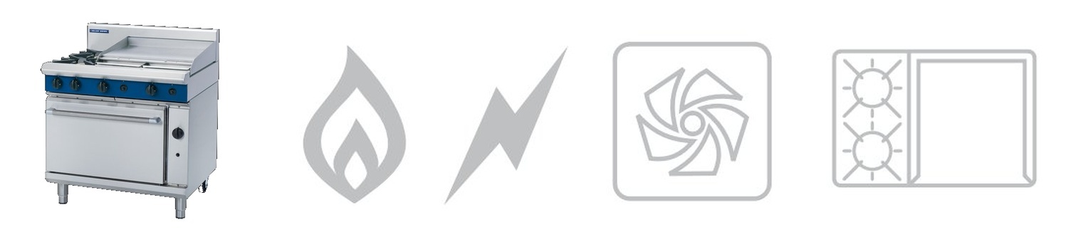 Blue Seal G56B 900mm two burner 600mm grill gas stove convection