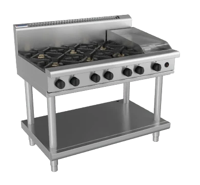 Waldorf RN8803G-LS 1200mm six burner 300mm grill gas cooktop leg stand stainless steel