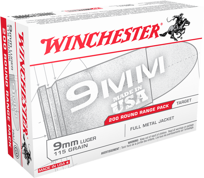 Winchester USA 9mm Luger 115 Grain Full Metal Jacket USA9W