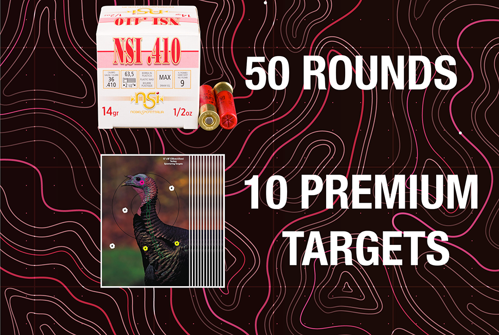 50 Rounds Of Nobel Sport .410 Gauge #9 Shot + 10 Turkey Targets Bundle