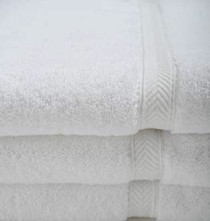 Oxford Gold Dobby Bath Towel 27x54, 17 lb. 86% Cotton 14% Polyester, Dobby Border, White, 1 dozen