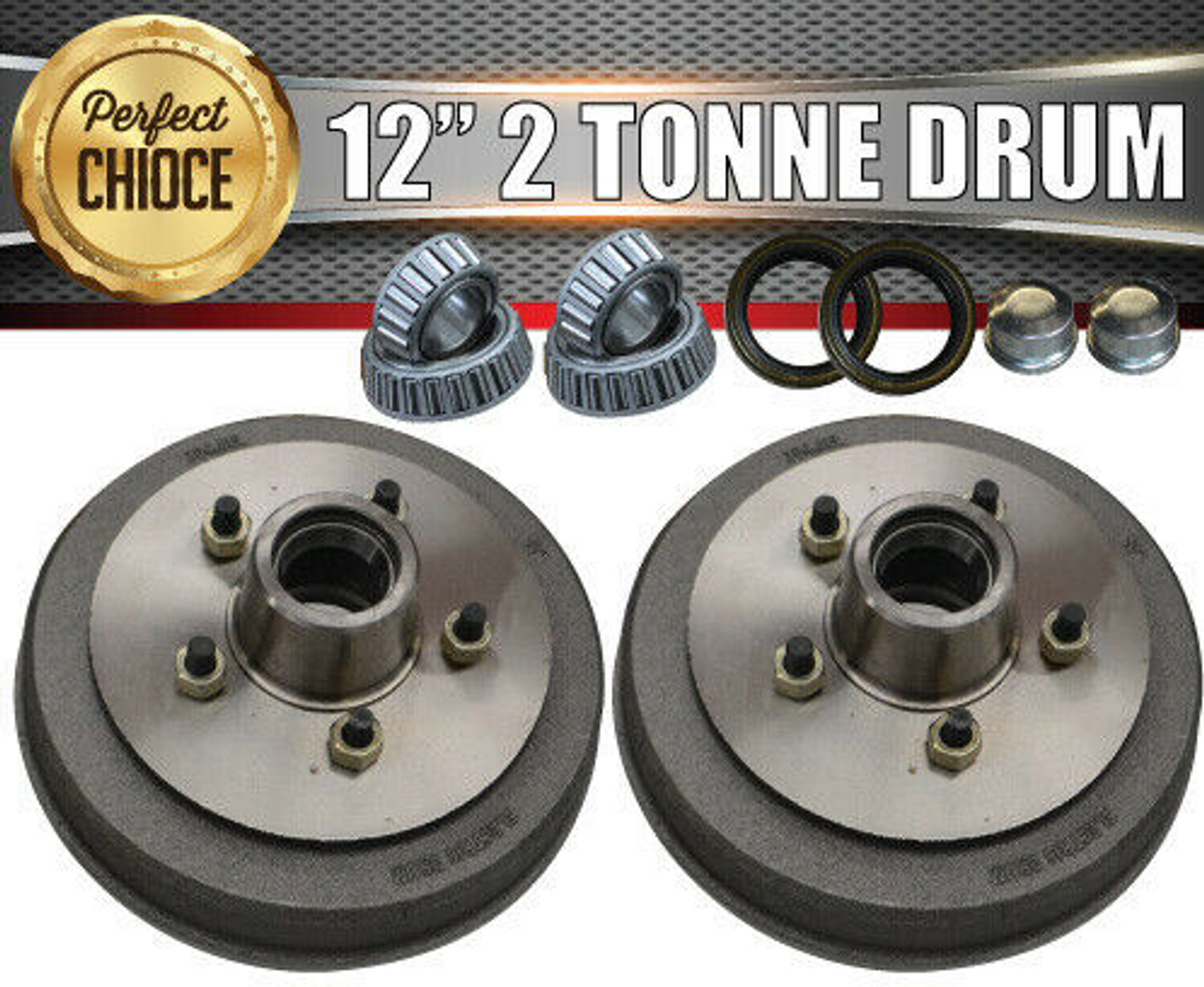 2x 12" 2 Tonne 5 Stud Electric Trailer Brake Drums & Bearings 30210 & 15123
