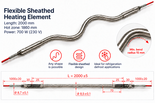 Flexible Formable Sheathed Defrost Heater – 2000mm, 700W, 230V