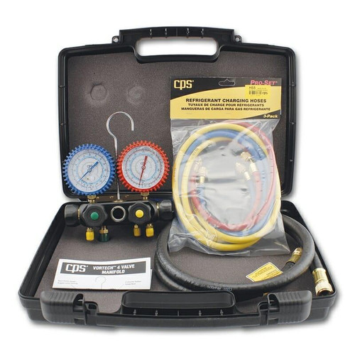 CPS MV4JS5C 4-Way Manifold Set with Hoses R404A/R134a