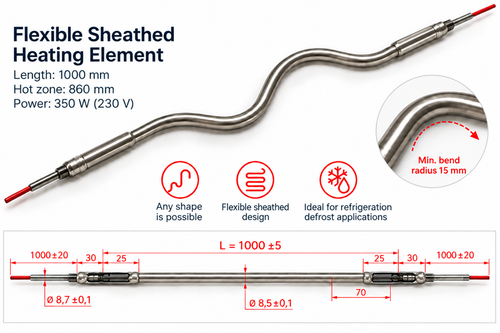 Flexible Formable Sheathed Defrost Heater – 1000mm, 350W, 230V