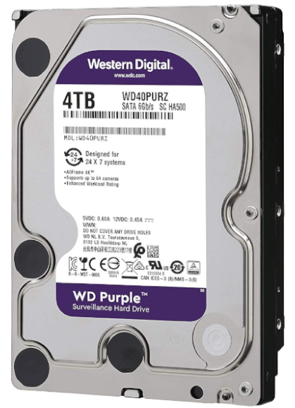 Western Digital WD40PURZ Purple 4TB Surveillance Hard Drive - 5400 RPM Class, SATA 6 Gb/s, 64 MB Cache, 3.5" Hard Drive
