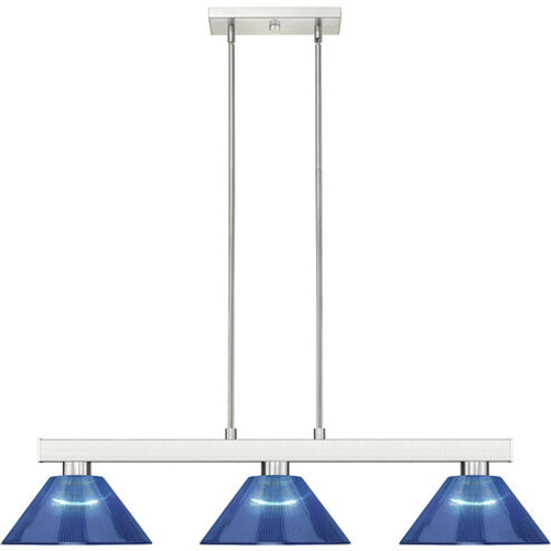 Cobalt 3 Light 46 inch Brushed Nickel Billiard Ceiling Light in Dark Blue Acrylic