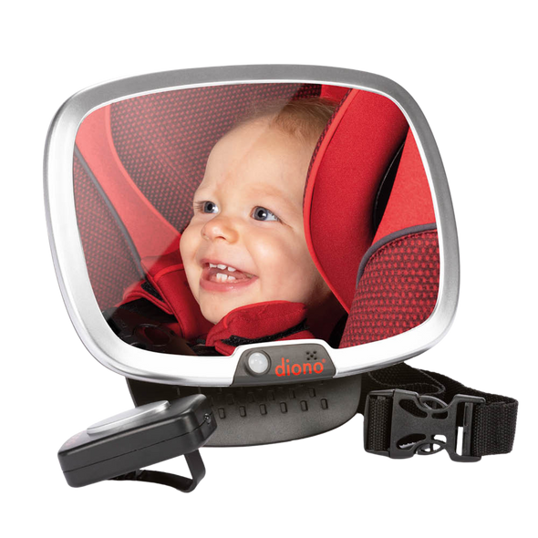 Diono Easy View® Plus Baby Car Mirror with Light, Safety Car Seat Mirror for Rear facing Infant with 360° Rotation, LED Night Light, Wide Crystal Clear View, Shatterproof, Crash Tested [Silver]