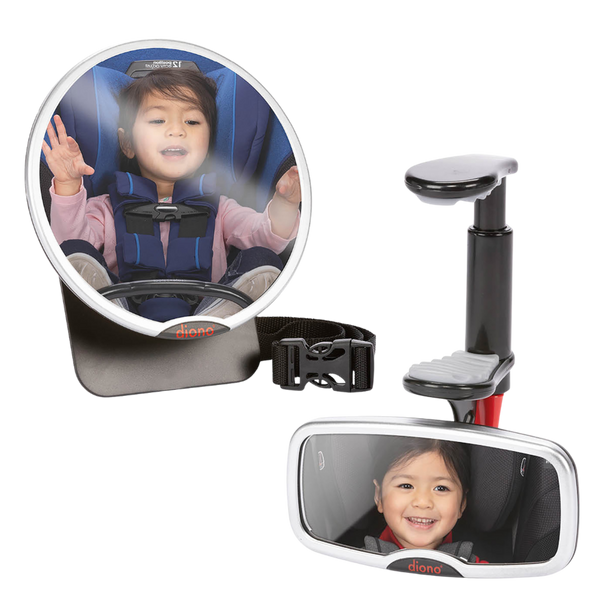 Diono Baby Car Mirror 2 Pack, Includes Easy View Safety Car Seat Mirror for Rear facing Infant & See Me Too Rear View Baby Mirror both Fully Adjustable With Wide Crystal Clear View, Shatterproof, Crash Tested [Silver]