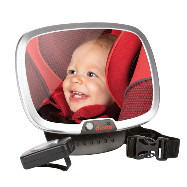 Diono Easy View® Plus Baby Car Mirror with Light, Safety Car Seat Mirror for Rear facing Infant with 360° Rotation, LED Night Light, Wide Crystal Clear View, Shatterproof, Crash Tested [Silver]