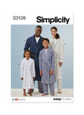 Simplicity S3109 | Simplicity Sewing Pattern Girls' and Boys' and Adults' Robe, Shorts and Pants | Front of Envelope