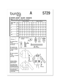 Burda Style Sewing Patterns BUR5729 | Burda Style Sewing Pattern 5729 Misses' Blazer & Jacket | Back of Envelope