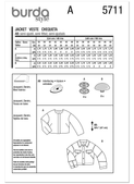 Burda Style BUR5711 | Burda Style Pattern 5711 Misses' Jackets | Back of Envelope
