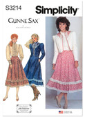 Simplicity S3214 | Simplicity Sewing Pattern 1980s Misses' Skirt, Blouse and Unlined Quilted Jacket by Gunne Sax by Jessica McClintock | Front of Envelope
