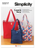 Simplicity S3217 | Simplicity Sewing Pattern Learn to Sew Totes in Three Sizes | Front of Envelope