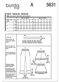 Burda Style BUR5631 | Burda Style Pattern 5631 Misses' Pants | Back of Envelope
