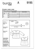 Burda Style BUR9195 | Burda Style Pattern 9195 Children's Blouse | Back of Envelope