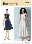 Butterick B7076 | Butterick Sewing Pattern Misses' and Women's Fit and Flare Dress in Two Lengths | Front of Envelope