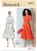 Butterick B7077 | Butterick Sewing Pattern Misses' Fit and Flare Dress with Belt | Front of Envelope