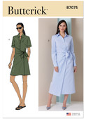 Butterick B7075 | Butterick Sewing Pattern Misses' Wrap Front Shirtdress in Two Lengths | Front of Envelope