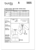 Burda Style BUR5605 | Burda Style Pattern 5605 Misses' Dress and Blouse | Back of Envelope