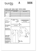 Burda Style BUR5606 | Burda Style Pattern 5606 Misses' Dress and Shirt | Back of Envelope