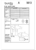 Burda Style BUR5613 | Burda Style Pattern 5613 Misses' Jacket and Coat | Back of Envelope