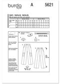 Burda Style BUR5621 | Burda Style Pattern 5621 Misses' Pants   | Back of Envelope