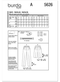 Burda Style BUR5626 | Burda Style Pattern 5626 Misses' Pants and Shorts | Back of Envelope