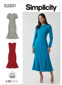 Simplicity S3301 | Simplicity Sewing Pattern Misses’ Midi Length Dress with Sleeve Variations and Custom Cup Sizes | Front of Envelope