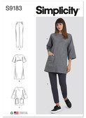 Simplicity S9183 | Misses' Tunic, Top, Dress & Legging | Front of Envelope