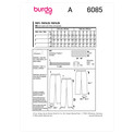 Burda Style BUR6085 | Misses' Straight Leg Pants and Trousers with Stretch Waistband | Back of Envelope