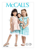 McCall's M7588 (Digital) | Children's/Girls' Peter Pan Collar Button-Front Top and Dress, Shorts, and Doll Dress | Front of Envelope