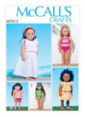 McCall's M7612 (Digital) | 18" Doll Top, Shorts, Swimsuit, Dresses, Headband, and Cap | Front of Envelope