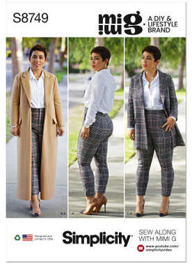 Simplicity S8749 | Misses'/Women's Mimi G Style Coat and Pants | Front of Envelope