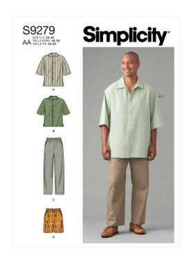 Simplicity S9279 | Men's Shirt In Two Lengths, Pants & Shorts | Front of Envelope