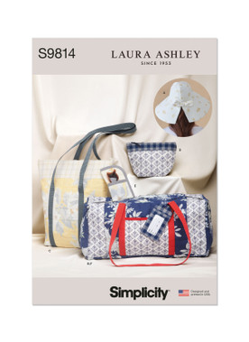 Simplicity S9814 | Hat in Three Sizes, Duffel, Tote, Cosmetic Case, Eyeglass Case and Luggage Tag by Laura Ashley | Front of Envelope