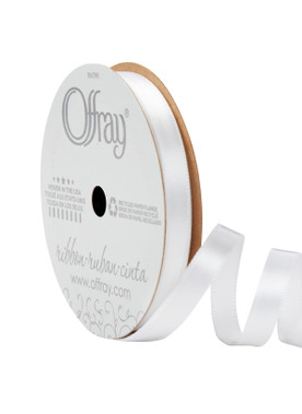 Offray Double Face Satin Ribbon White, 3/8" x 21ft