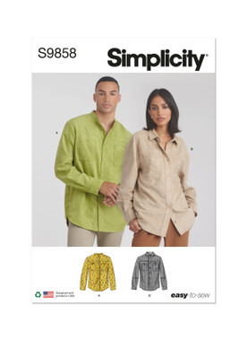 Simplicity S9858 | Unisex Shirts | Front of Envelope