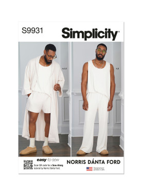 Simplicity S9931 | Men's Robe, Knit Tank Top, Pants and Shorts by Norris Danta Ford | Front of Envelope
