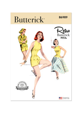 Butterick B6989 | Butterick Sewing Pattern Misses' Playsuit, Blouse and Skirt | Front of Envelope