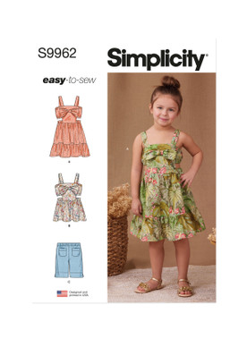 Simplicity S9962 | Simplicity Sewing Pattern Children's Dress, Top and Shorts | Front of Envelope