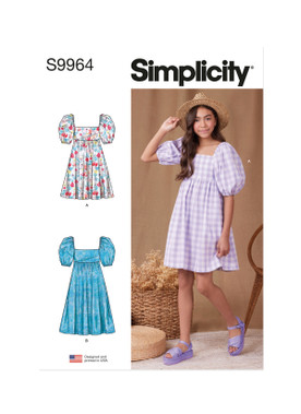 Simplicity S9964 | Simplicity Sewing Pattern Girls' Dress With Back Bodice and Length Variations | Front of Envelope