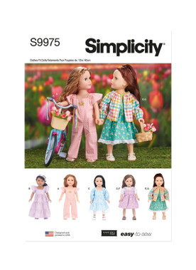 Simplicity S9975 | Simplicity Sewing Pattern 18" Doll Clothes by Elaine Heigl Designs | Front of Envelope