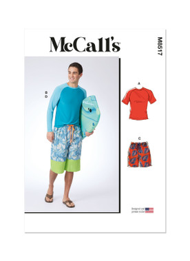 McCall's M8517 | McCall's Sewing Pattern Men's Rashguards and Shorts | Front of Envelope