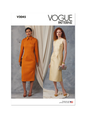 Vogue Patterns V2045 | Vogue Patterns Misses' Dress with Collar and Sleeve Variations | Front of Envelope