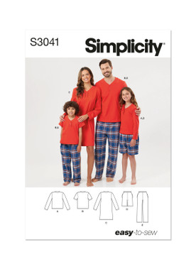 Simplicity S3041 | Simplicity Sewing Pattern Children's, Teens' and Adults' Lounge Shorts, Pants and Knit Top and Tunic | Front of Envelope