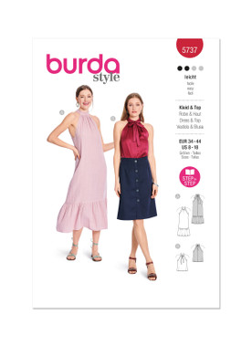 Burda Style Sewing Patterns BUR5737 | Burda Style Sewing Pattern 5737 Misses' Dress & T-Shirt | Front of Envelope