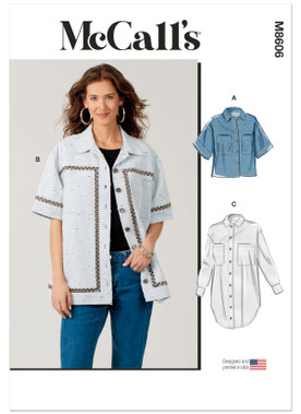 McCall's M8606 | McCall's Sewing Pattern Misses' Shirt with Sleeve and Hemline Variations | Front of Envelope